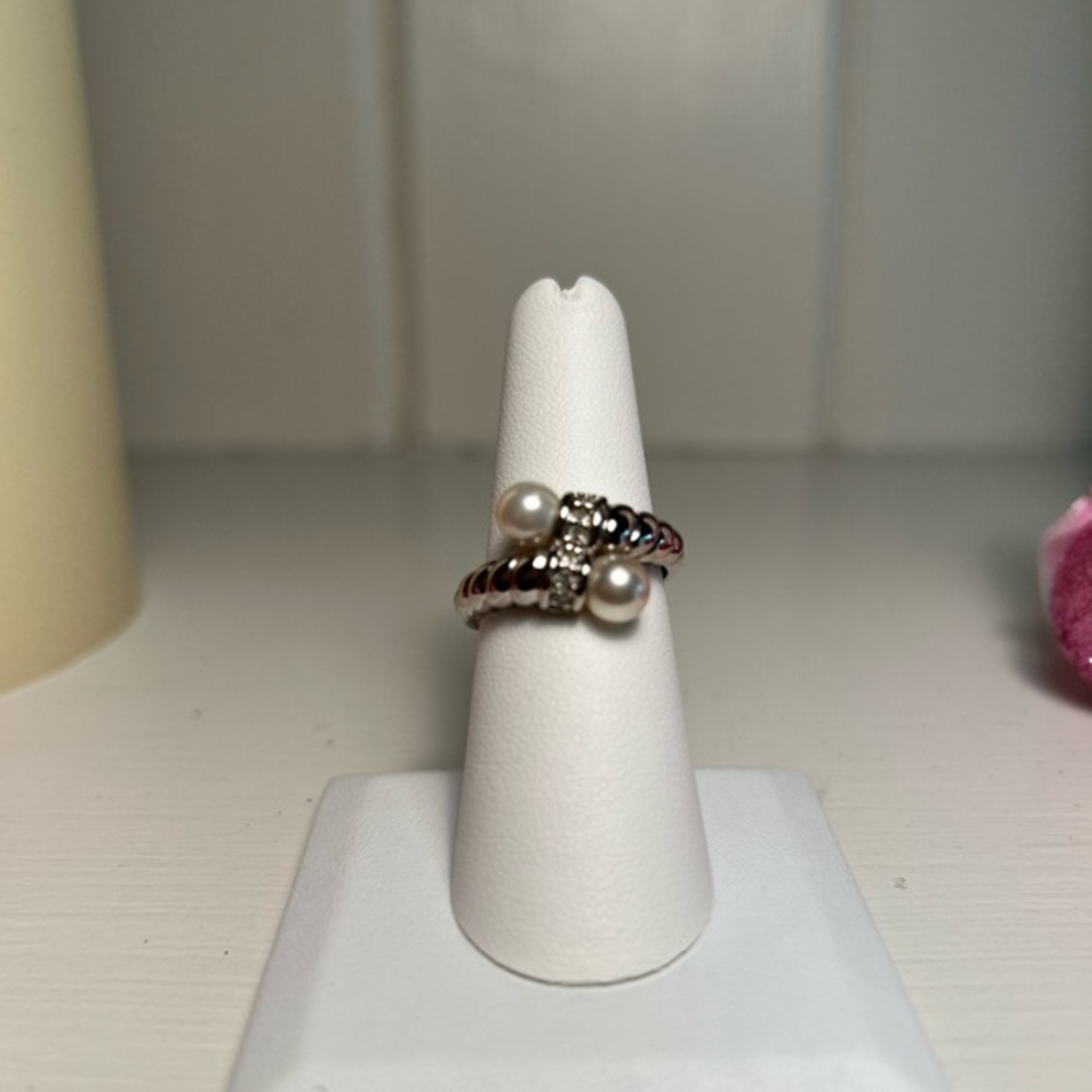 Faux Pearl & Diamond Ring- Costume Size 8”